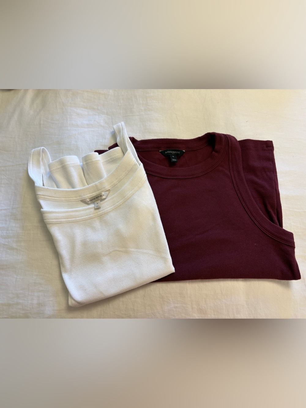 Banana Republic lot of 2 Tank Tops  — Burgundy & White, size medium